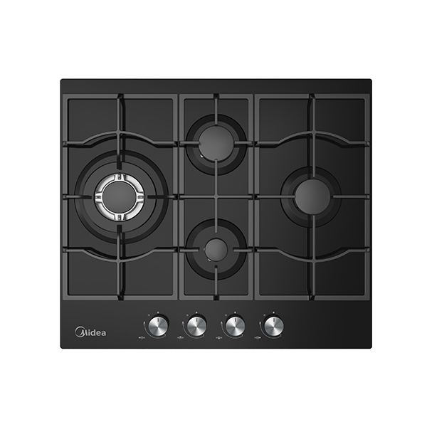 כיריים גז Midea 60GM097 60 ס"מ זכוכית שחורה - 4 להבות וטורבו כפול 3300W